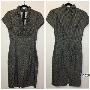Vintage 90s Black Checked Dress with Ruffled V Neckline (IB)